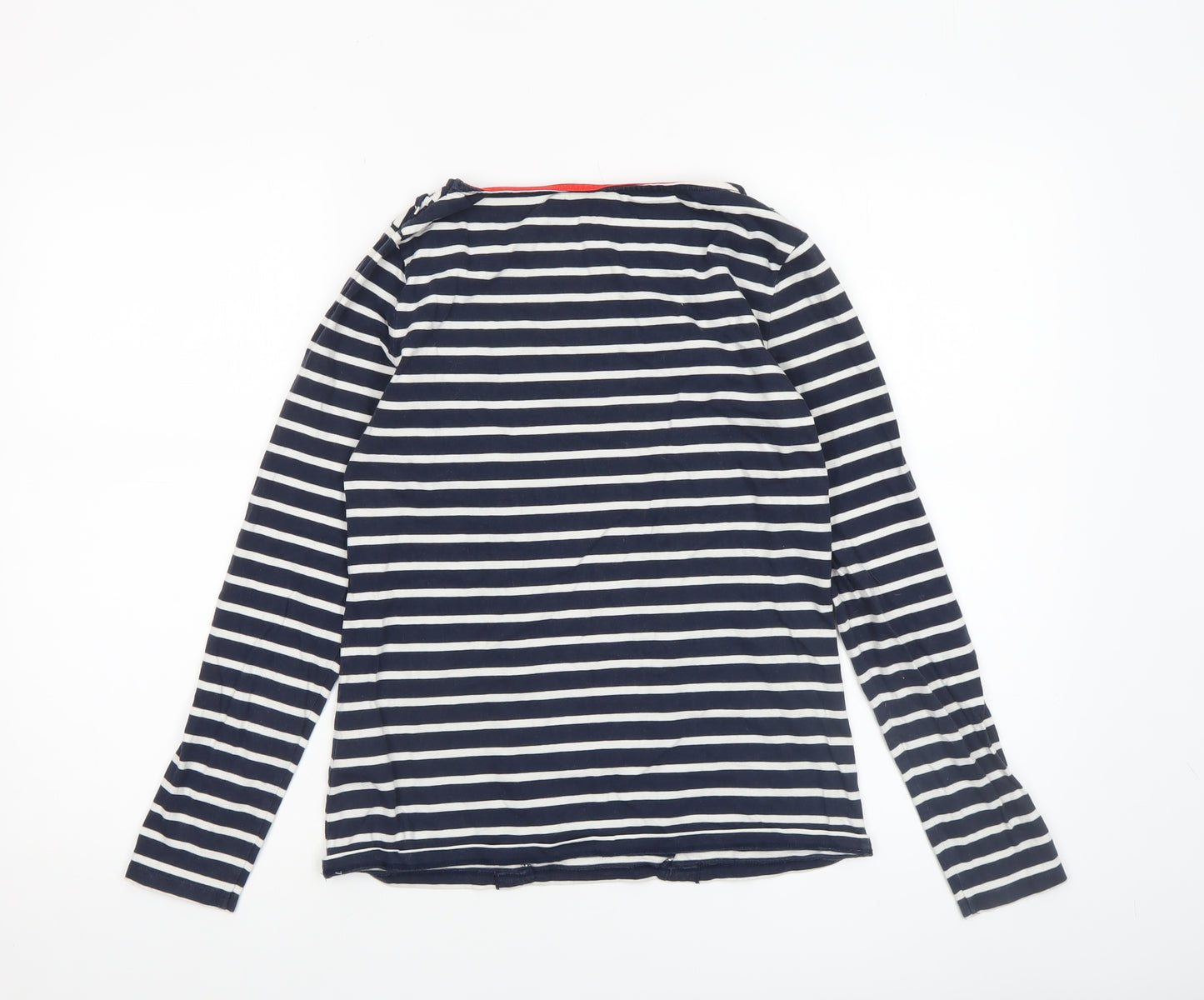 Boden Women’s Blue White Striped Cotton Long Sleeve Ruffle Top Size 8