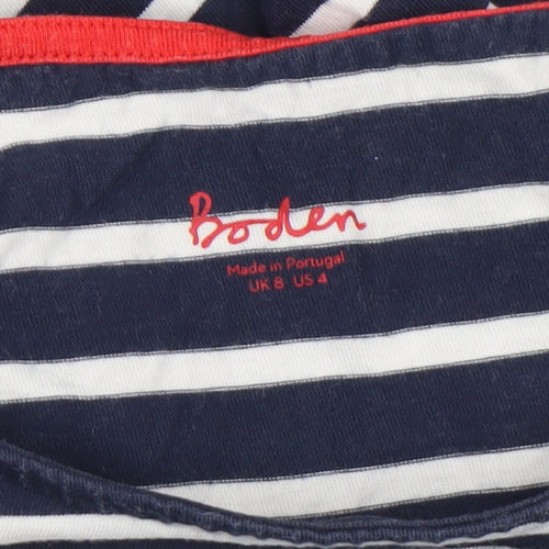 Boden Women’s Blue White Striped Cotton Long Sleeve Ruffle Top Size 8