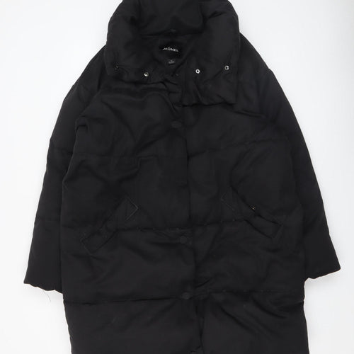 Monki Women's Black Puffer Coat Size S Mid-Length Polyester Winter Jacket