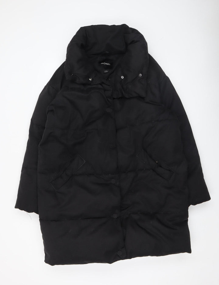 Monki Women's Black Puffer Coat Size S Mid-Length Polyester Winter Jacket