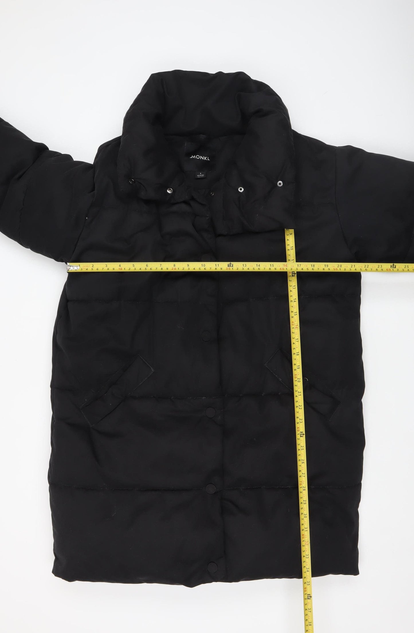 Monki Women's Black Puffer Coat Size S Mid-Length Polyester Winter Jacket