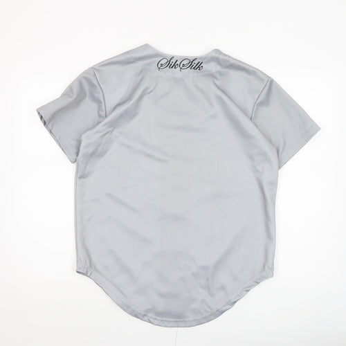 SikSilk Men's Grey Baseball Style Button-Up Shirt Size S