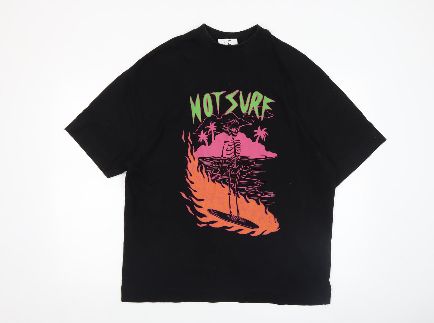 Collusion Men's Black XS Graphic Surf Skeleton T-Shirt