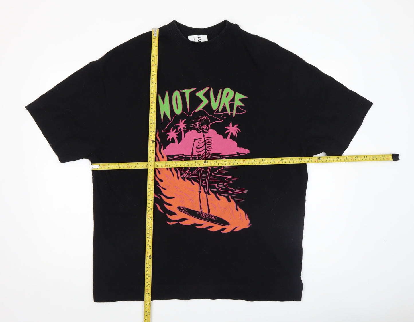 Collusion Men's Black XS Graphic Surf Skeleton T-Shirt