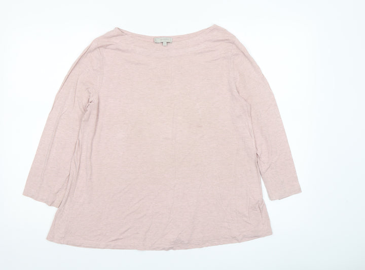 Hobbs Women Pink Viscose Boat Neck 3/4 Sleeve Basic Top Size M