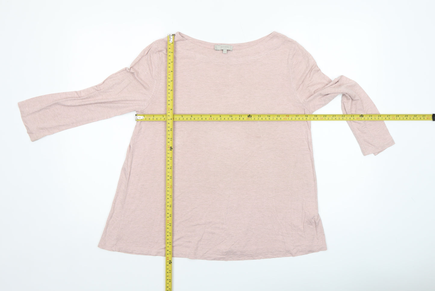 Hobbs Women Pink Viscose Boat Neck 3/4 Sleeve Basic Top Size M