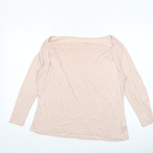 Hobbs Women Beige Long Sleeve Modal Jersey Boat Neck Blouse M