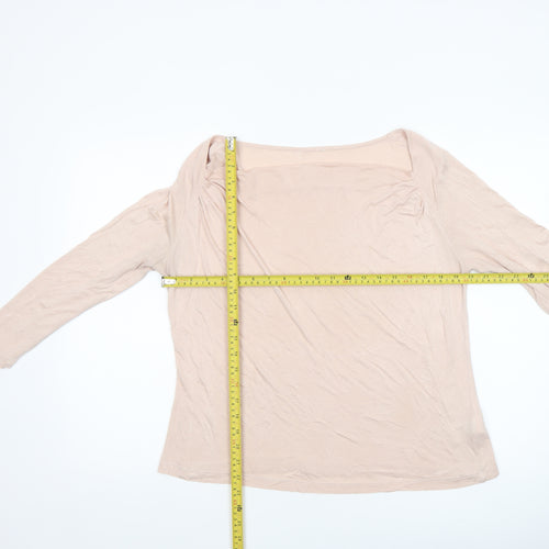 Hobbs Women Beige Long Sleeve Modal Jersey Boat Neck Blouse M