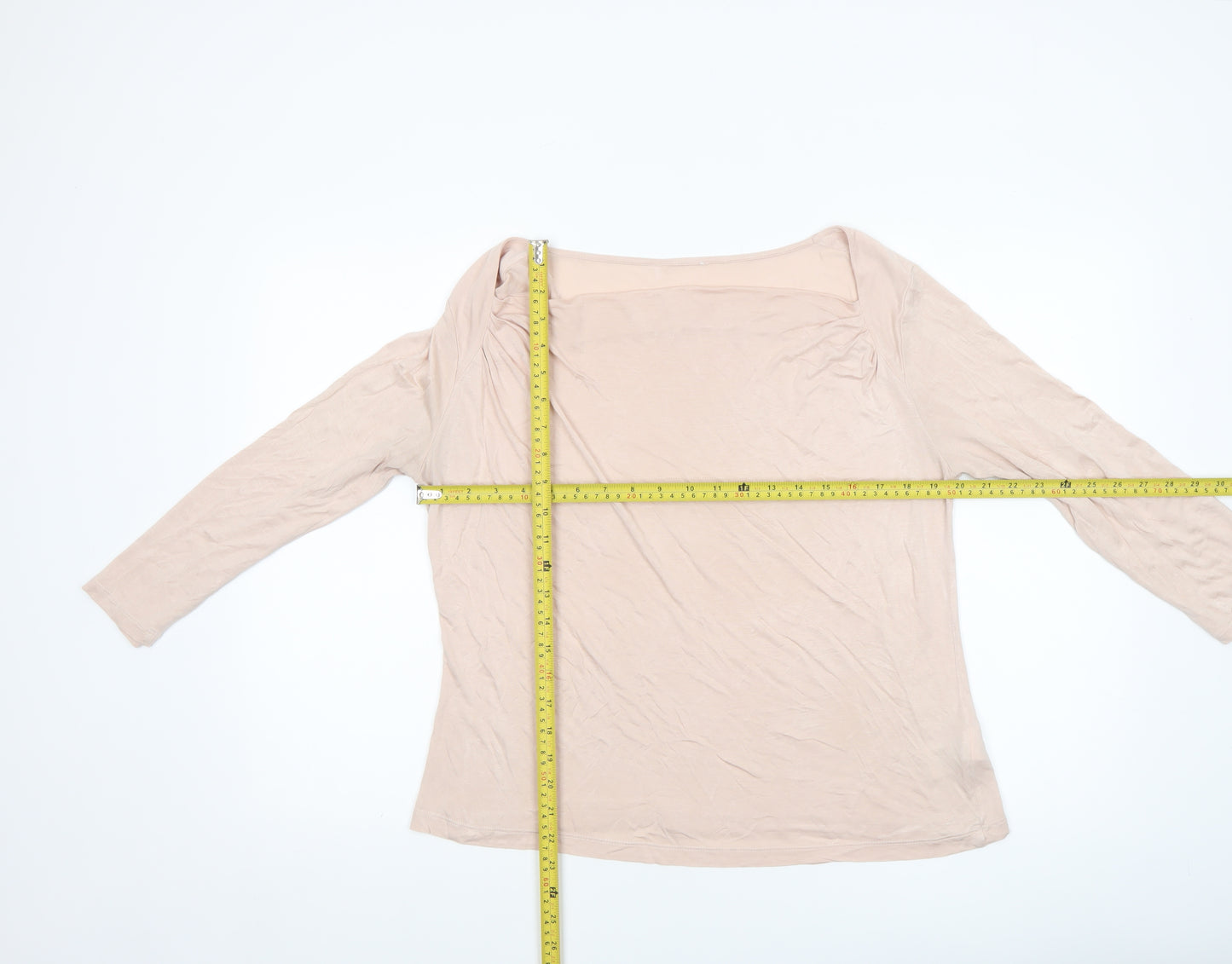 Hobbs Women Beige Long Sleeve Modal Jersey Boat Neck Blouse M