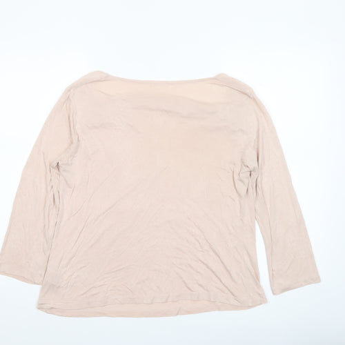Hobbs Women Beige Long Sleeve Modal Jersey Boat Neck Blouse M