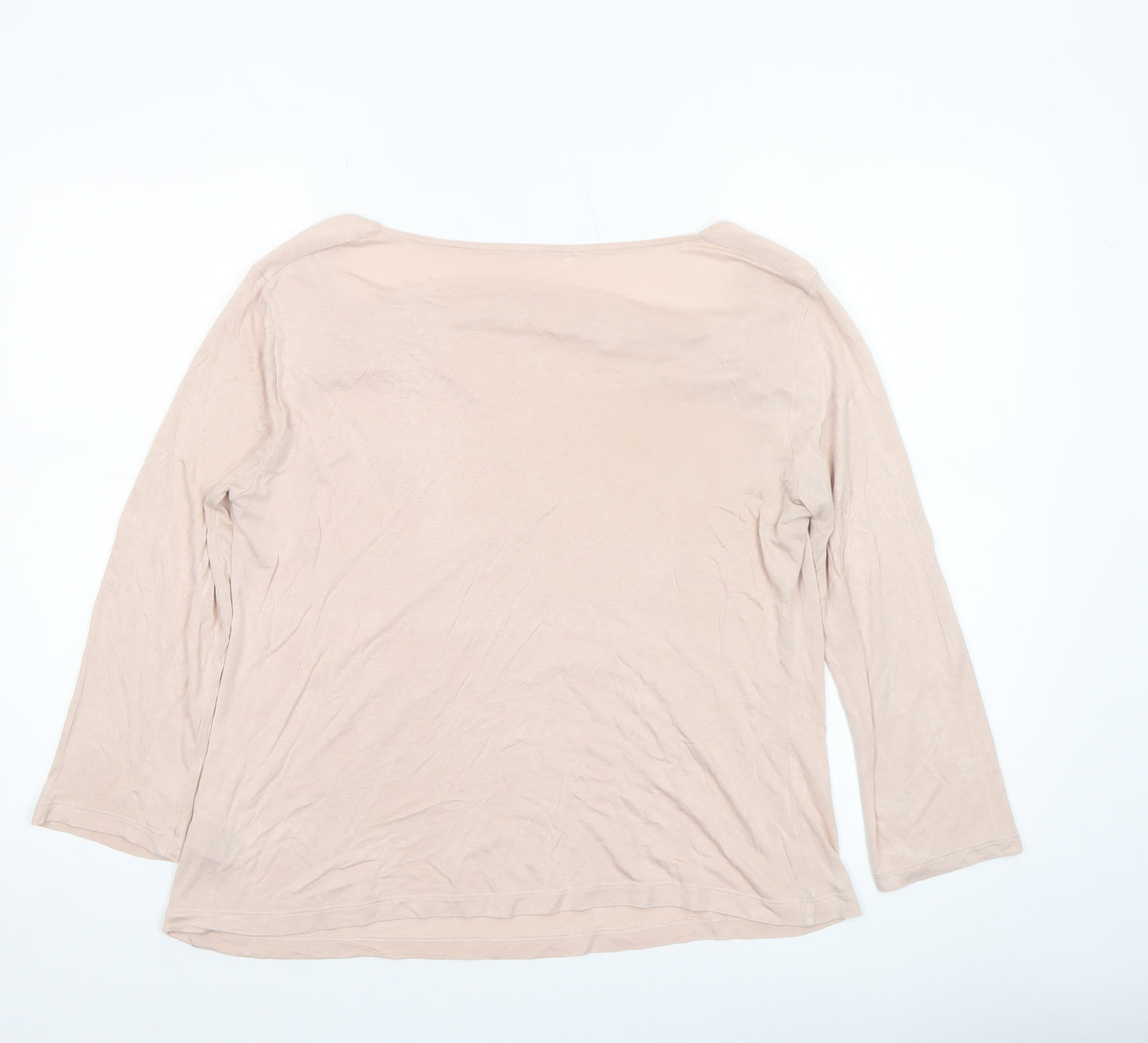 Hobbs Women Beige Long Sleeve Modal Jersey Boat Neck Blouse M