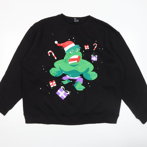 Marvel Men's Black Christmas Hulk Graphic Pullover Sweatshirt Size L