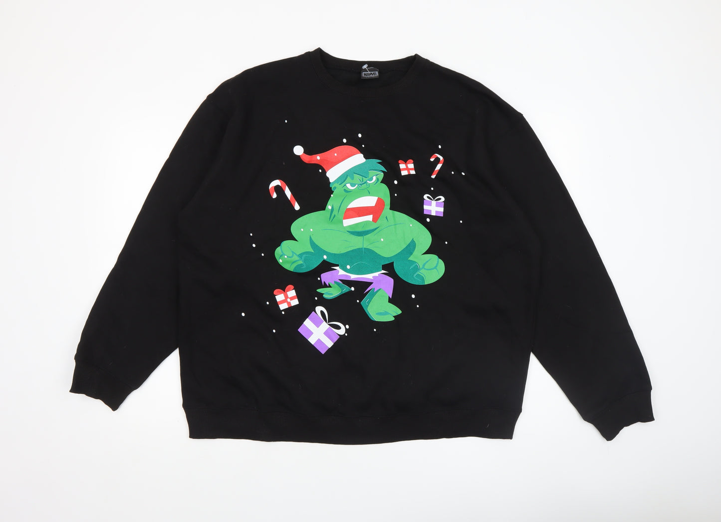 Marvel Men's Black Christmas Hulk Graphic Pullover Sweatshirt Size L