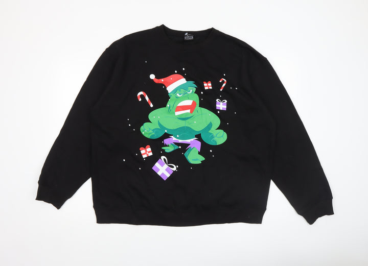 Marvel Men's Black Christmas Hulk Graphic Pullover Sweatshirt Size L