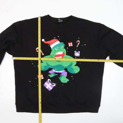 Marvel Men's Black Christmas Hulk Graphic Pullover Sweatshirt Size L