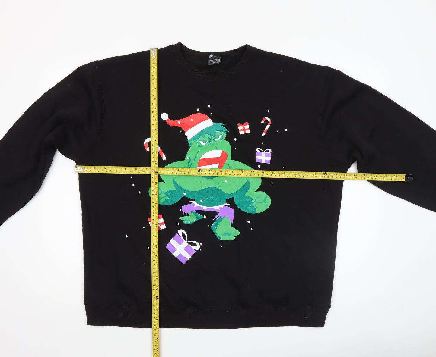 Marvel Men's Black Christmas Hulk Graphic Pullover Sweatshirt Size L