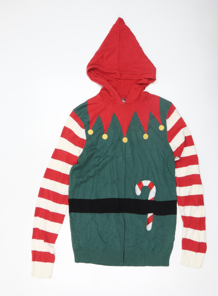 Brave Soul Men's Multicoloured Small Elf Hooded Christmas Jumper