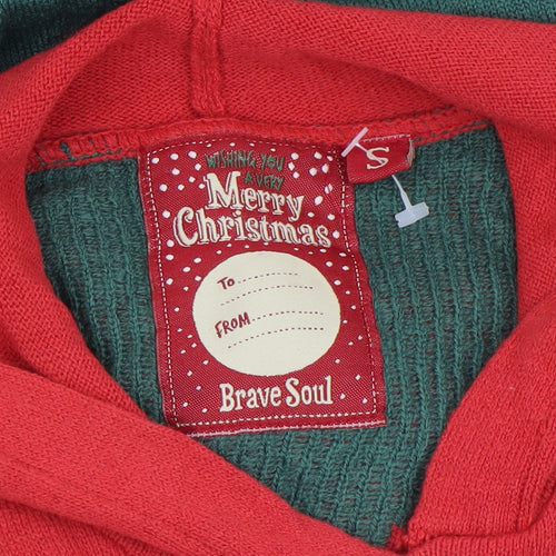 Brave Soul Men's Multicoloured Small Elf Hooded Christmas Jumper
