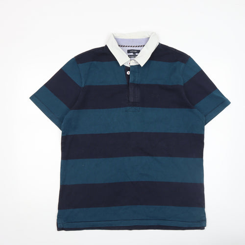 Wolsey Men’s Blue Striped Short Sleeve Cotton Polo Shirt Size L