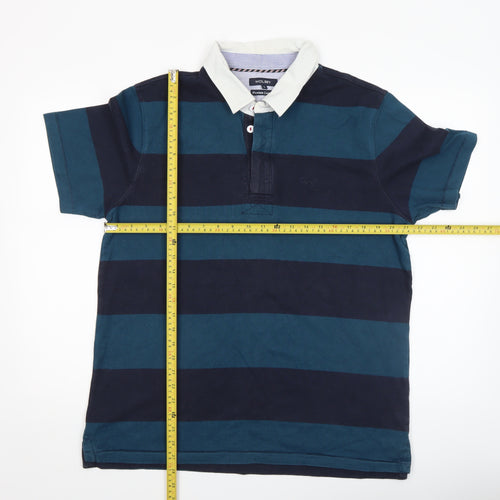 Wolsey Men’s Blue Striped Short Sleeve Cotton Polo Shirt Size L