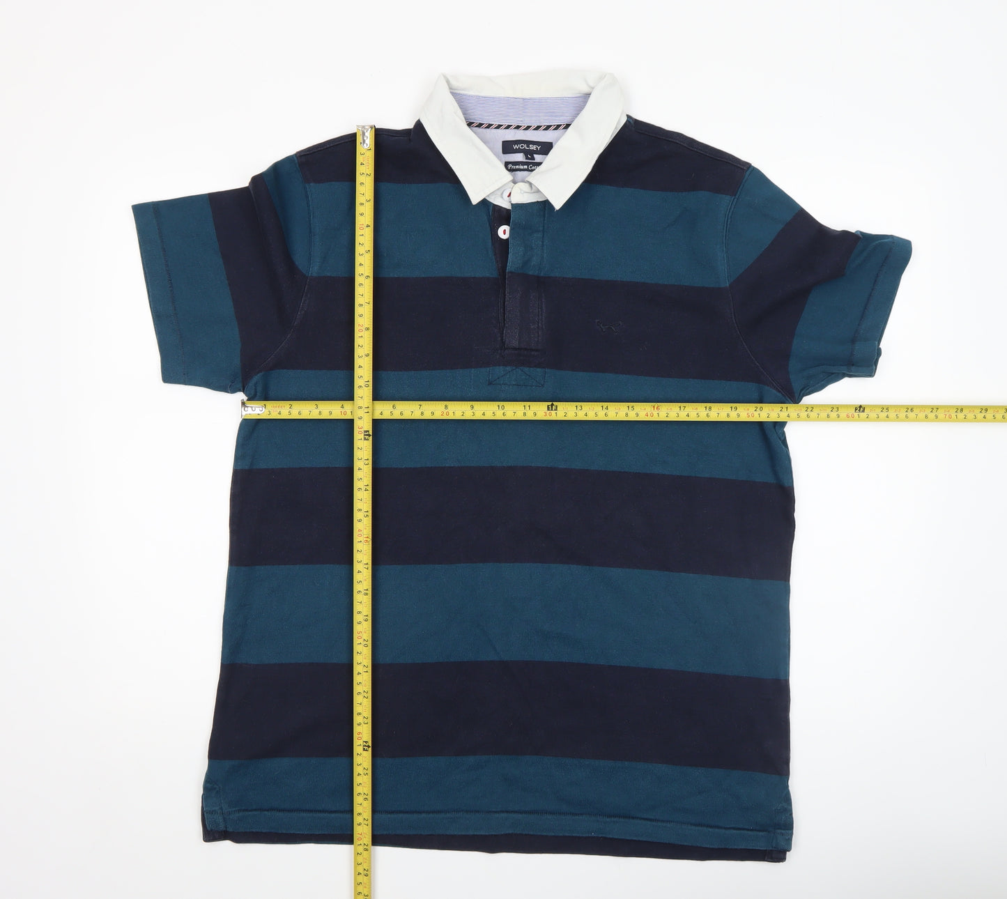 Wolsey Men’s Blue Striped Short Sleeve Cotton Polo Shirt Size L