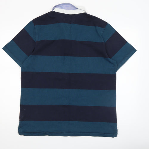Wolsey Men’s Blue Striped Short Sleeve Cotton Polo Shirt Size L