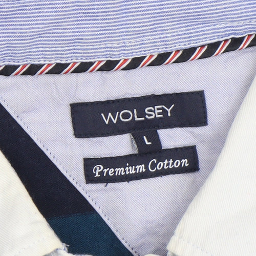Wolsey Men’s Blue Striped Short Sleeve Cotton Polo Shirt Size L