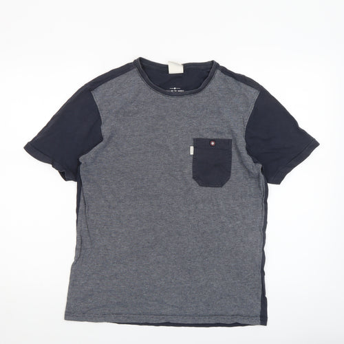 883 Police Men Grey Colourblock Cotton T-Shirt Size M Crew Neck Short Sleeve