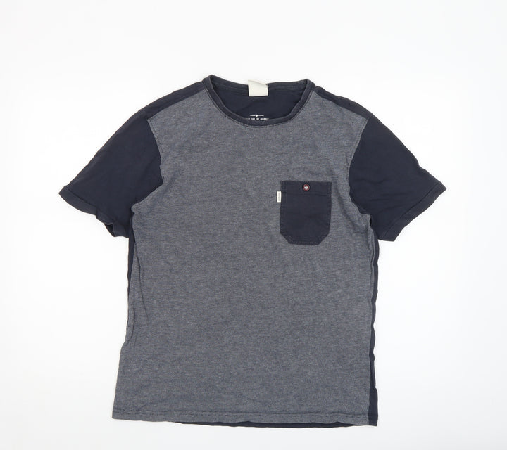 883 Police Men Grey Colourblock Cotton T-Shirt Size M Crew Neck Short Sleeve