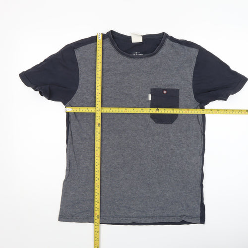 883 Police Men Grey Colourblock Cotton T-Shirt Size M Crew Neck Short Sleeve