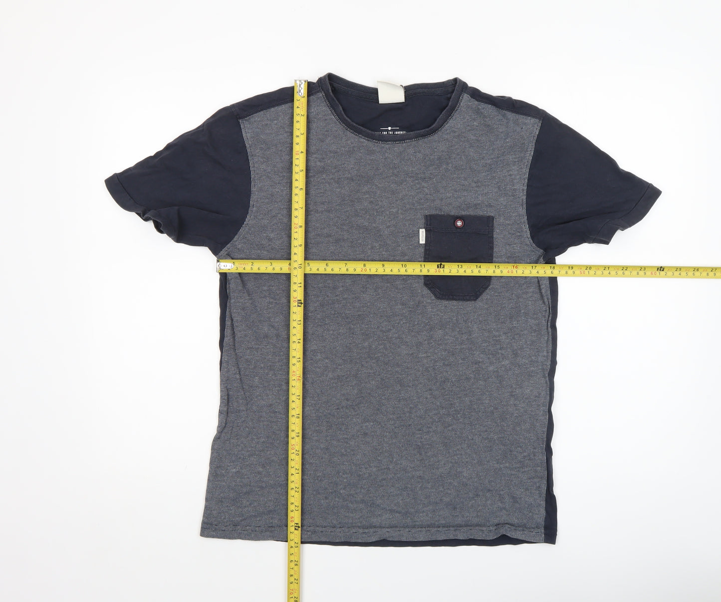 883 Police Men Grey Colourblock Cotton T-Shirt Size M Crew Neck Short Sleeve