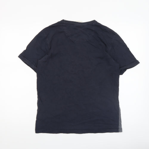 883 Police Men Grey Colourblock Cotton T-Shirt Size M Crew Neck Short Sleeve