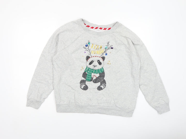 Next Womens Grey Christmas Panda Sweatshirt Medium 100% Cotton