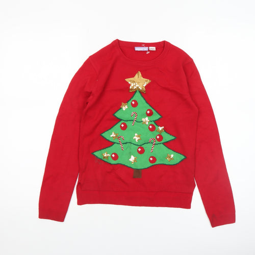 Pepperts Girls Red Christmas Tree Sequin Jumper 8-10 Years Pullover Knit