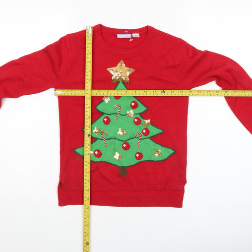 Pepperts Girls Red Christmas Tree Sequin Jumper 8-10 Years Pullover Knit