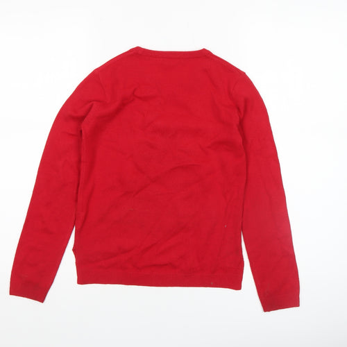 Pepperts Girls Red Christmas Tree Sequin Jumper 8-10 Years Pullover Knit