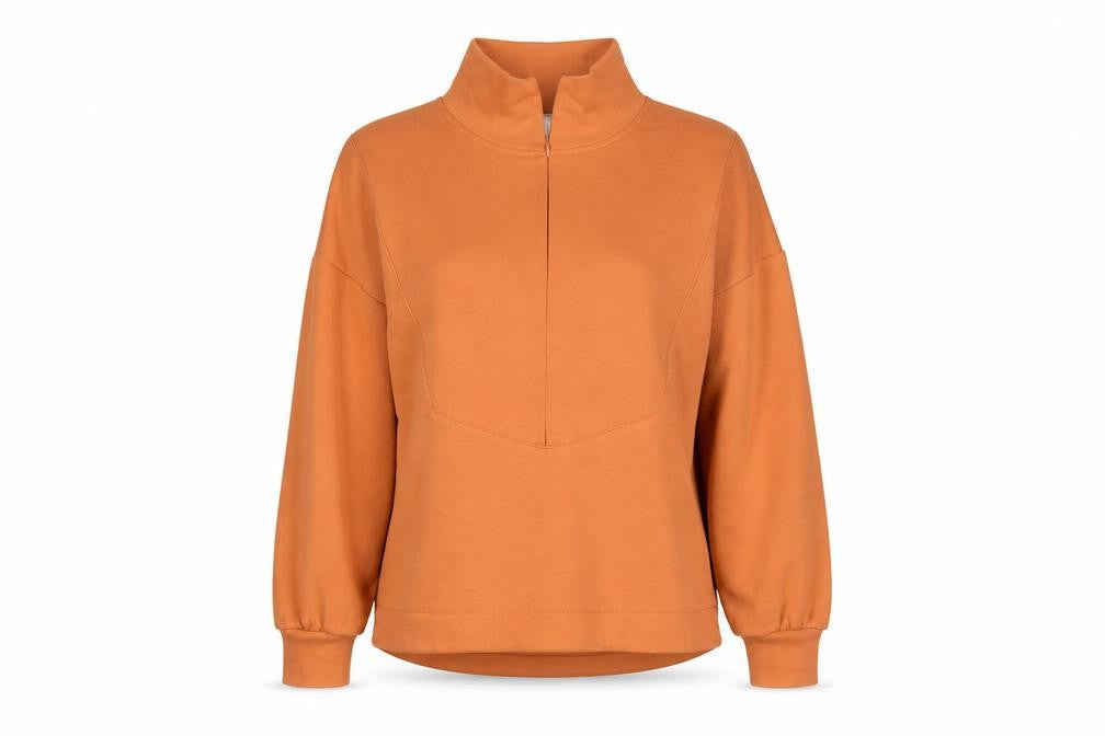 Front view of Gallery Women’s Orange 1/2 Zip Modal Blend Pullover Sweatshirt XS
