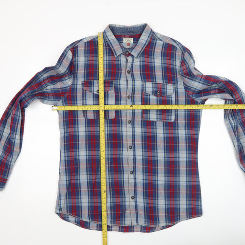 Next Men's Blue Red Checked Long Sleeve Cotton Shirt Size L