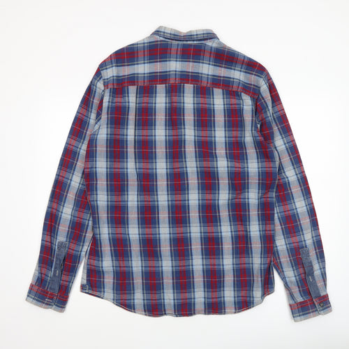 Next Men's Blue Red Checked Long Sleeve Cotton Shirt Size L