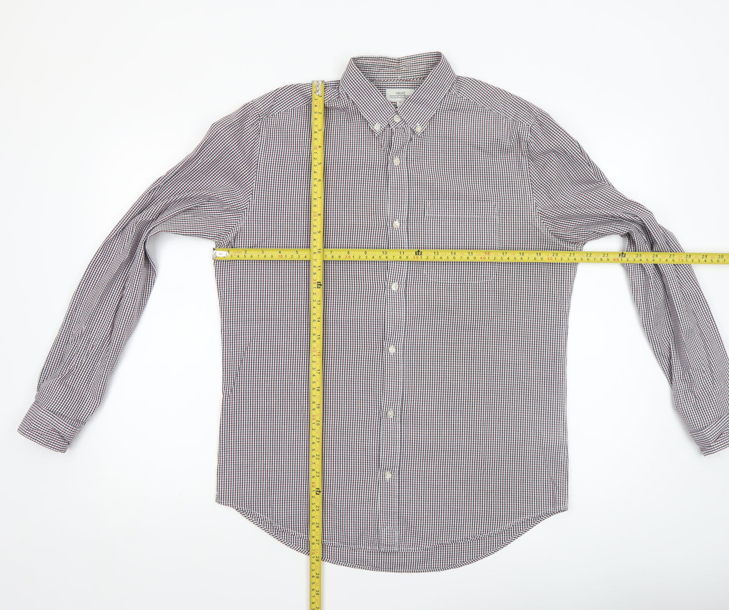 Next Men's Multicoloured Check Cotton Button-Up Shirt Size M