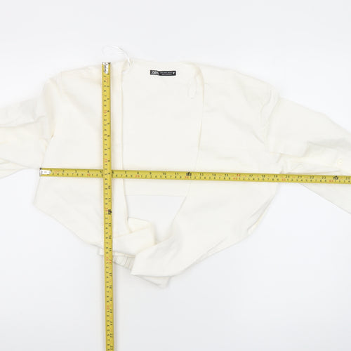 ZARA Women Ivory Cropped Button Blouse Size 8 Long Sleeve