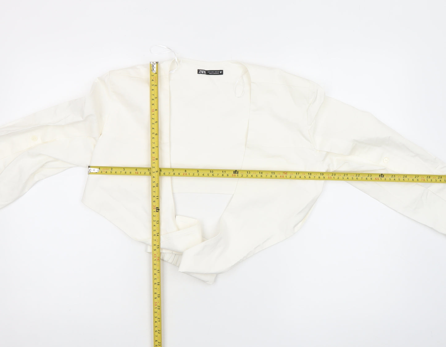 ZARA Women Ivory Cropped Button Blouse Size 8 Long Sleeve