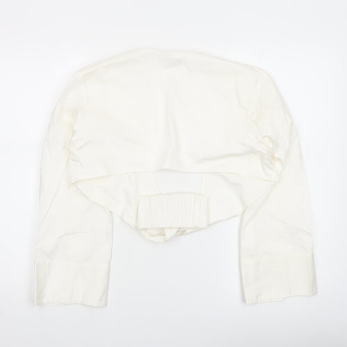 ZARA Women Ivory Cropped Button Blouse Size 8 Long Sleeve