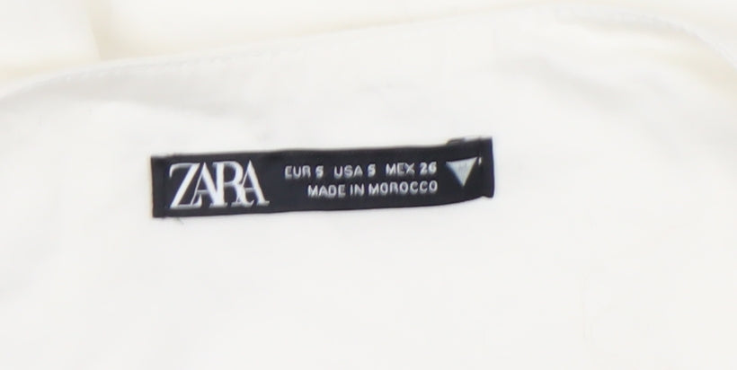 ZARA Women Ivory Cropped Button Blouse Size 8 Long Sleeve