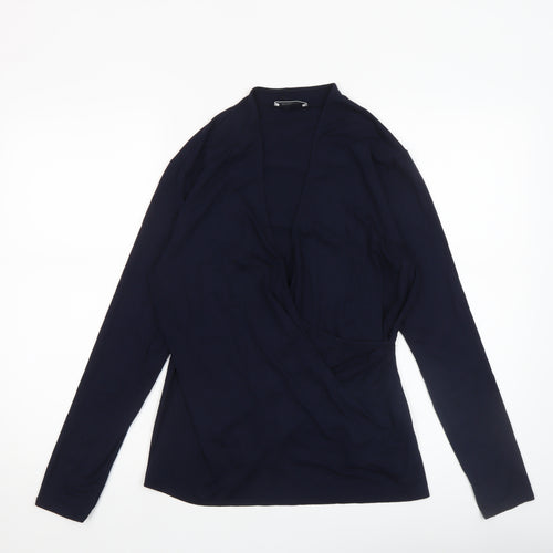 Windsmoor Women's Blue Wrap V-Neck Jersey Long Sleeve Blouse Size S