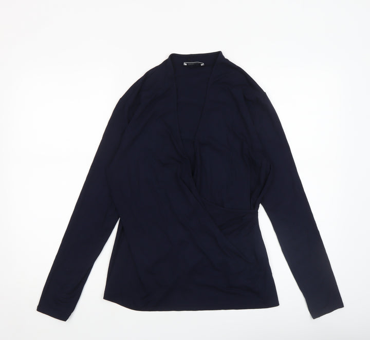Windsmoor Women's Blue Wrap V-Neck Jersey Long Sleeve Blouse Size S