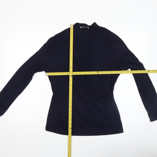 Windsmoor Women's Blue Wrap V-Neck Jersey Long Sleeve Blouse Size S