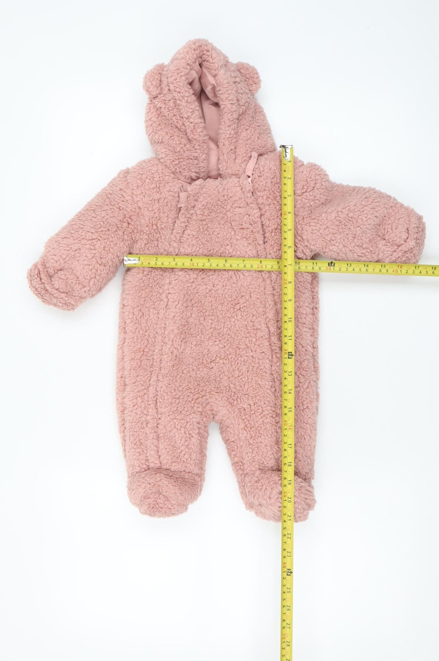 Marks and Spencer Pink Fleece Bear Hooded Baby Coverall 0-3 Months