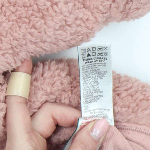 Marks and Spencer Pink Fleece Bear Hooded Baby Coverall 0-3 Months