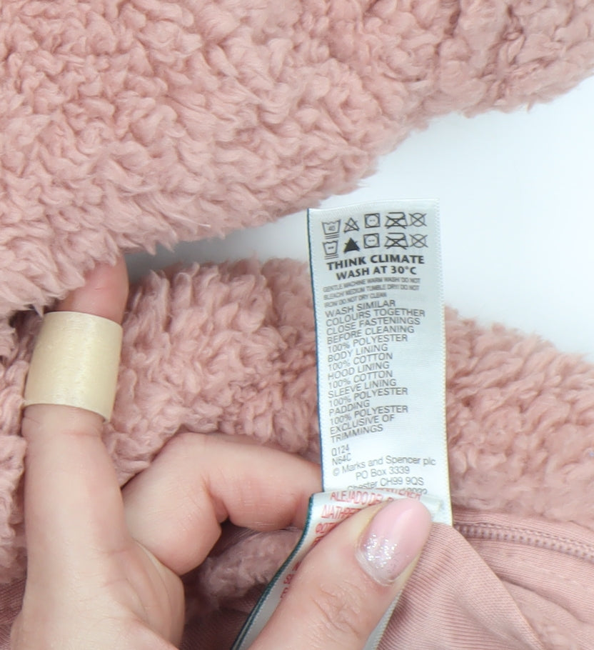 Marks and Spencer Pink Fleece Bear Hooded Baby Coverall 0-3 Months